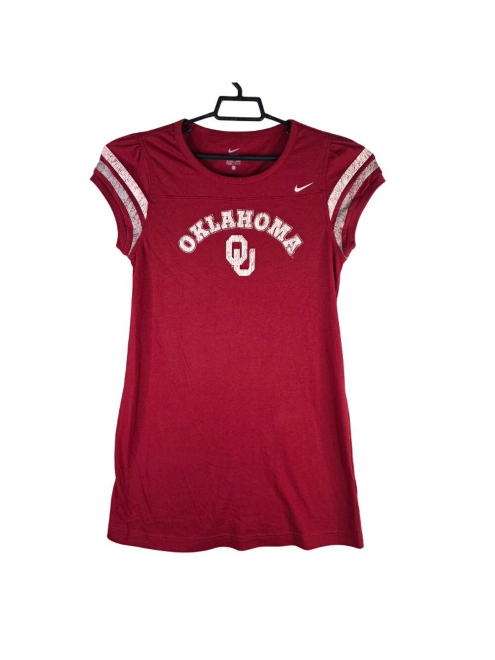 Womens Nike Oklahoma Sooners Red T Shirt Dress Striped Sleeves Cotton Blend L - Picture 1 of 8
